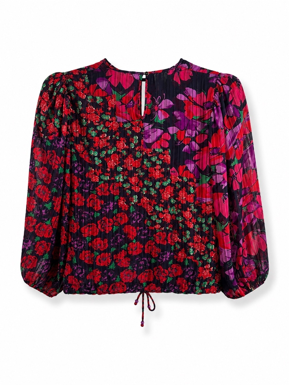 DIANE FREIS VINTAGE GEORGETTE Floral Blouse Boho Sheer Balloon Sleeve TOP SZ L - Picture 3 of 7
